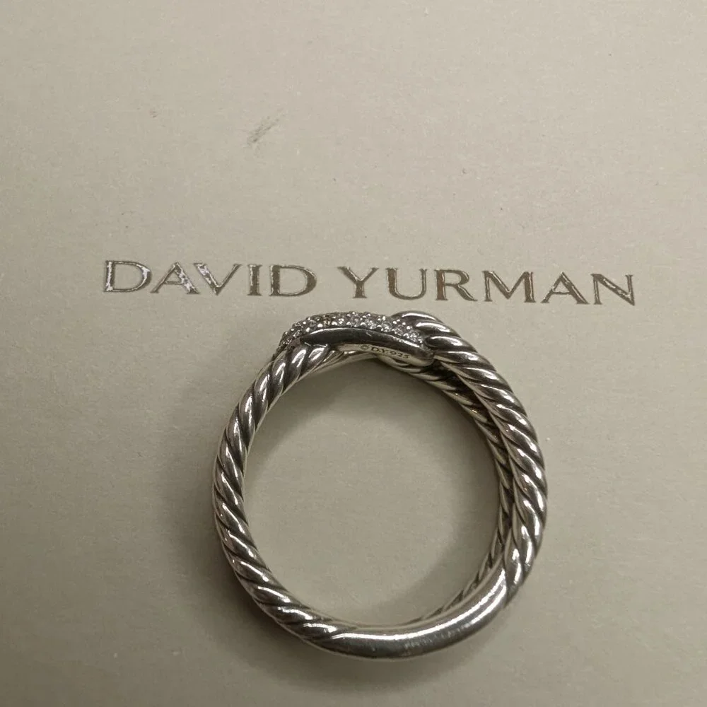 David Yurman SS Pave Diamonds Cable Loop S7 Ring + Authenticity Certificate - Picture 4 of 11